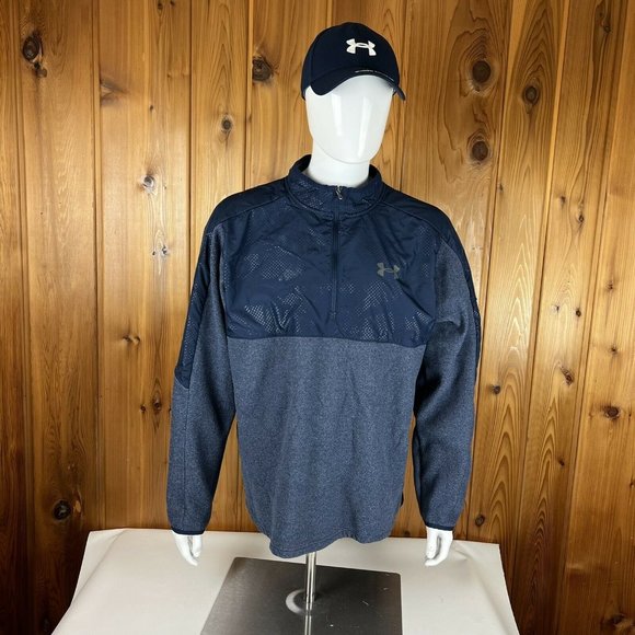 UNDER ARMOUR Size 2XL ColdGear Blue PULLOVER 1/4 Zip Fleece Lined Digi Camo - Picture 2 of 11